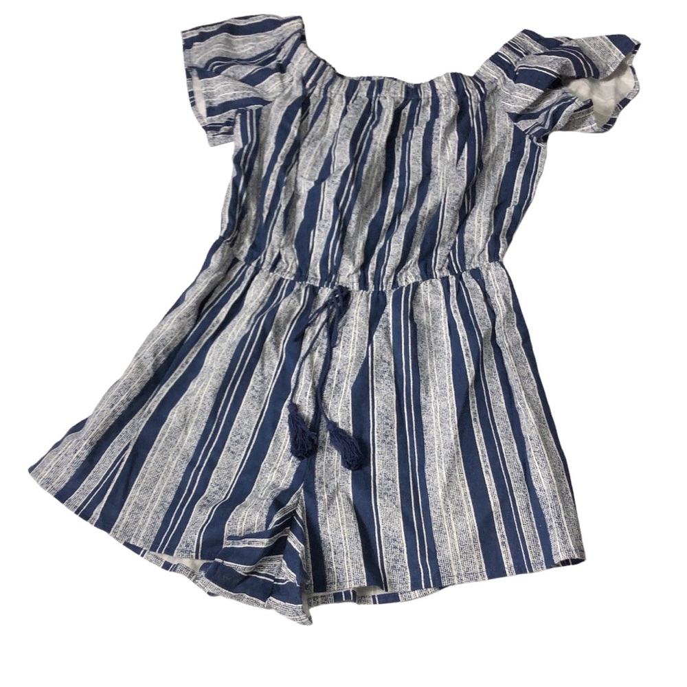 Bebop Women's Linen Blend Blue Stripe Strapless Short Sleeve shorts Rom…